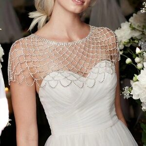 David's Bridal Silver Mesh Rhinestone Cape